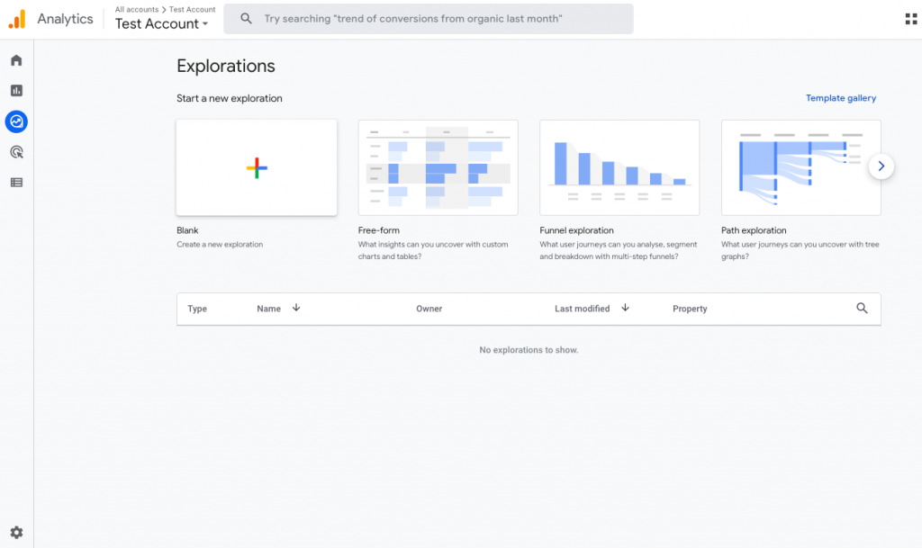 Explorations tab in Google Analytics 4