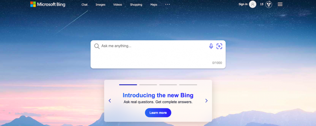 Microsoft's Bing.com with AI chat search.
