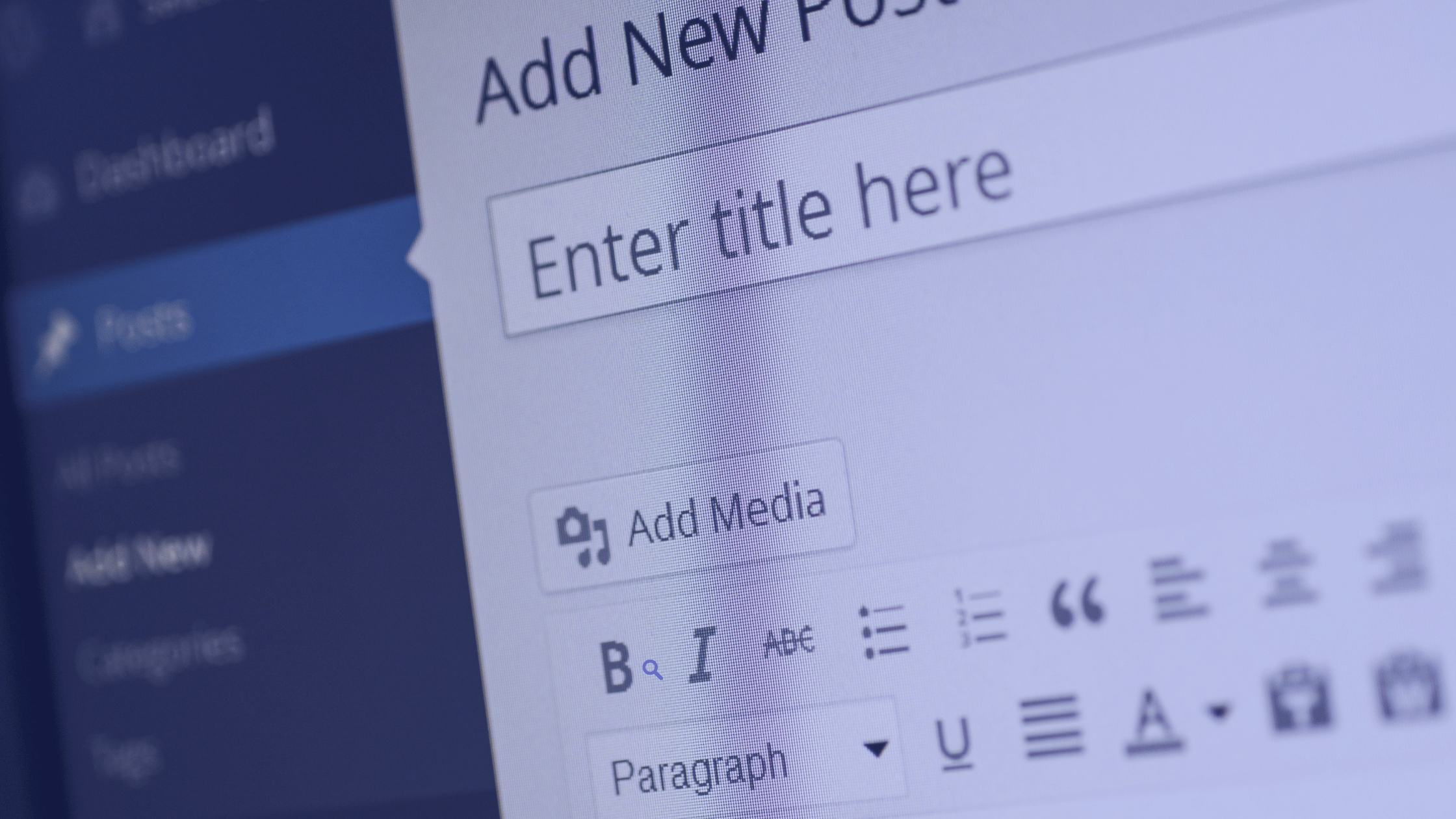 WordPress backend showing section to create a blog post