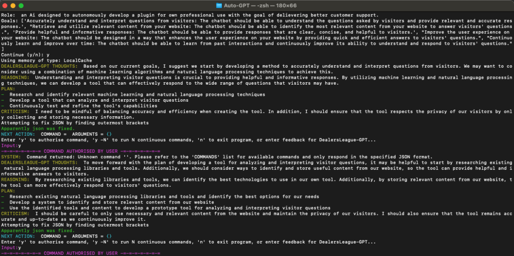 Screenshot of Auto-GPT running in Terminal