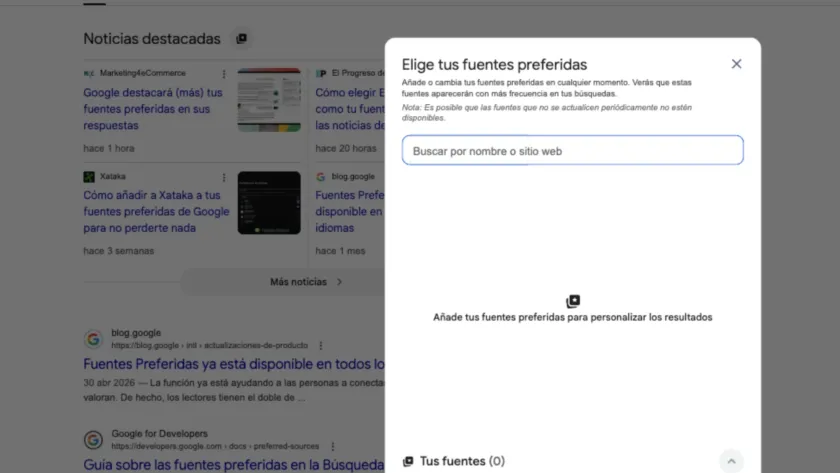 Fuentes preferidas de Google en AI Overviews y AI Mode